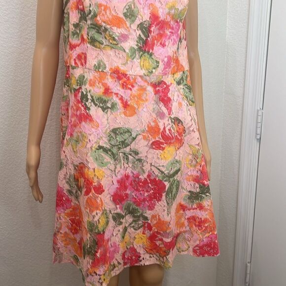 DB Studio Floral Lace Midi Length Flower Dress Spaghetti Strap Sleeve Pink Red - Picture 4 of 10